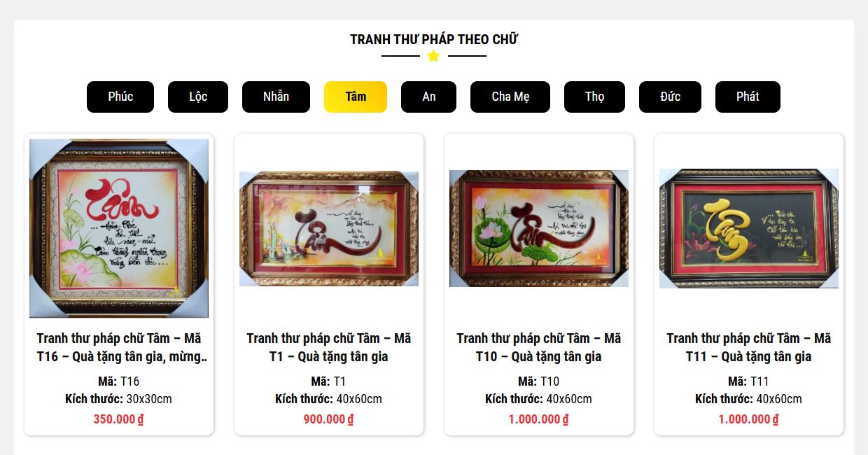 Các dòng tranh thư pháp theo chữ tại Thư Pháp Kim Danh