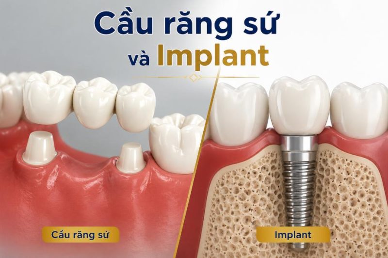 Cầu răng sứ và Implant